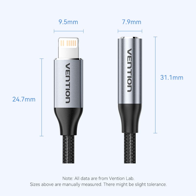 Vention Cotton Braided Lightning Male to 3.5MM Earphone Jack Adapter Aluminum Alloy Type