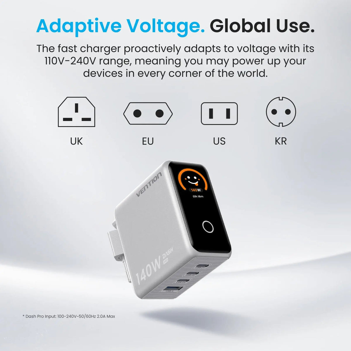 DASH PRO 140W 4-Port GaN5.0 Charger with Smart Display