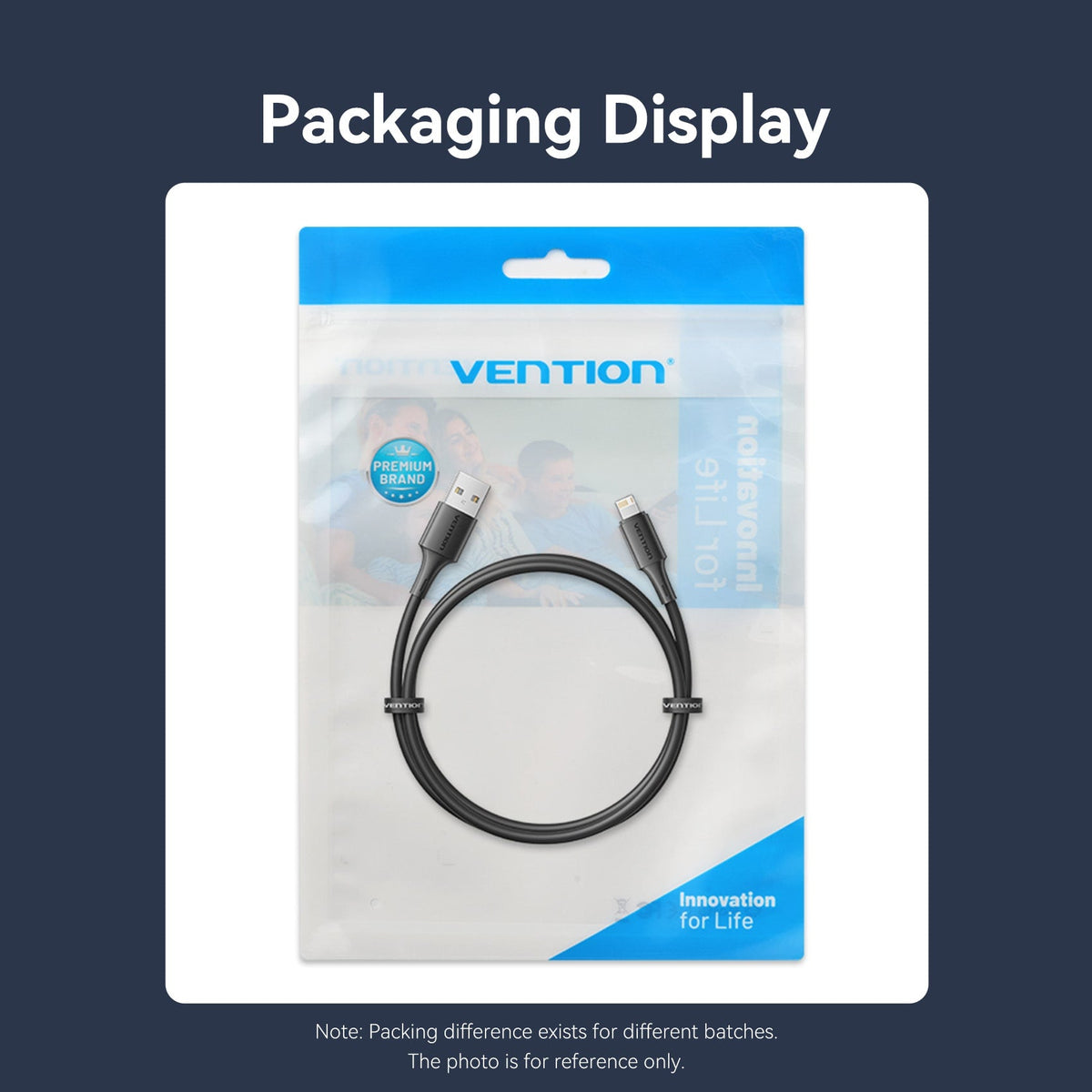 Vention USB 2.0 Type-A Male to Lightning Male 2.4A Cable 0.25M Black PVC Type