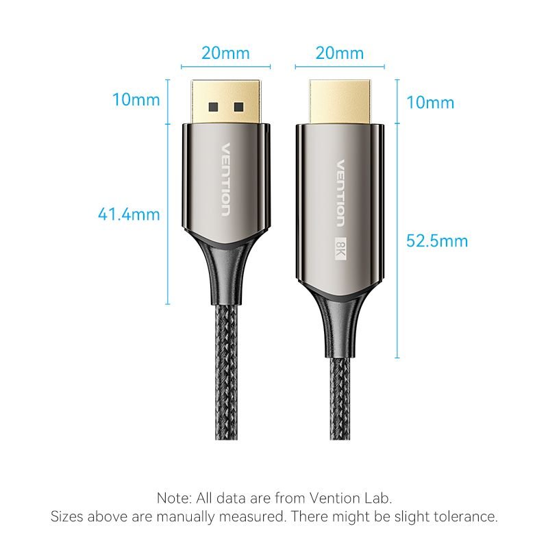 Vention Cotton Braided 8K DisplayPort Male to HDMI™ Male Cable 1.8M Black Zinc Alloy Type