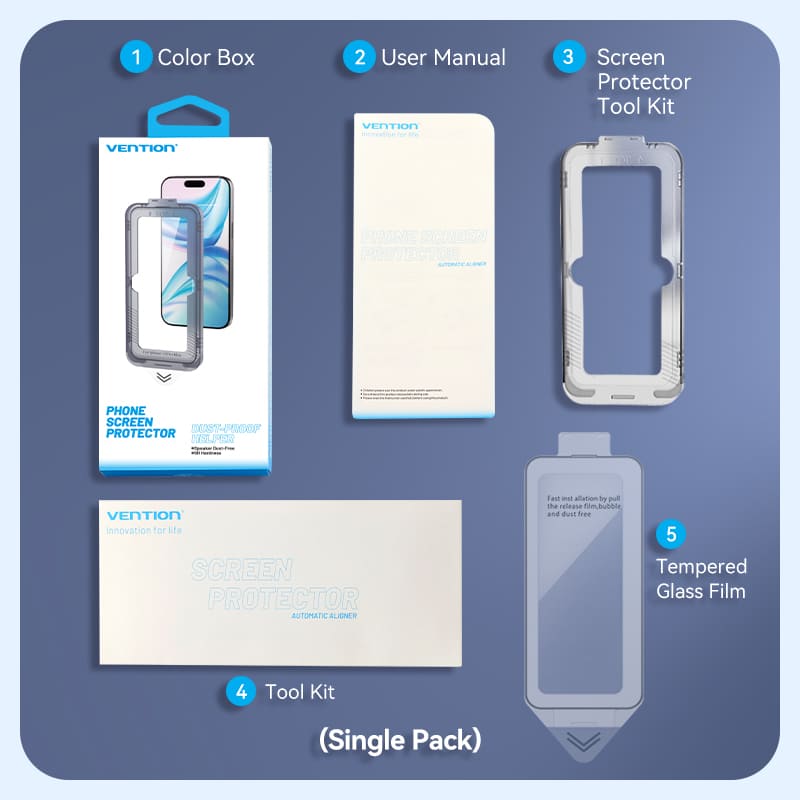 Vention HD Tempered Glass Screen Protector for iPhone 15 with Dust-Free Installation Tool