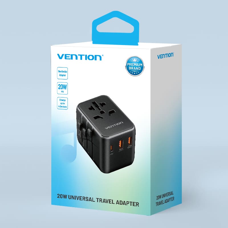 Vention 3-Port USB (C+A+A) Universal Travel Adapter (20W/18W/18W)