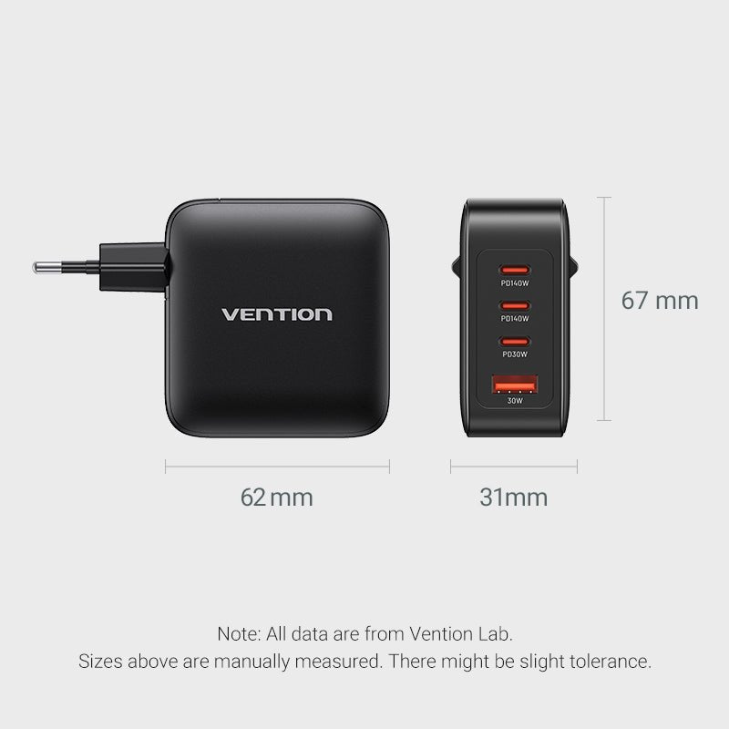 Vention 4-Port USB (C + C + C + A) GaN Charging Kit (140W/140W/30W/30W) EU-Plug