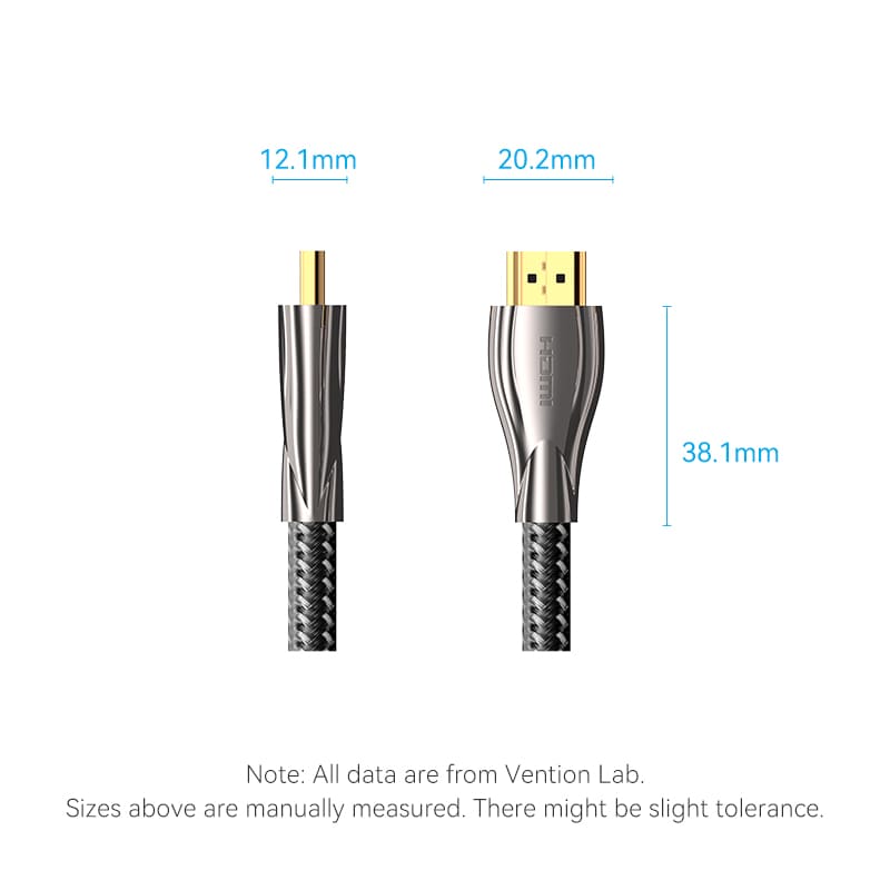 Vention Cotton Braided 4K HDMI™ Male to Male Cable Black Zinc Alloy Type