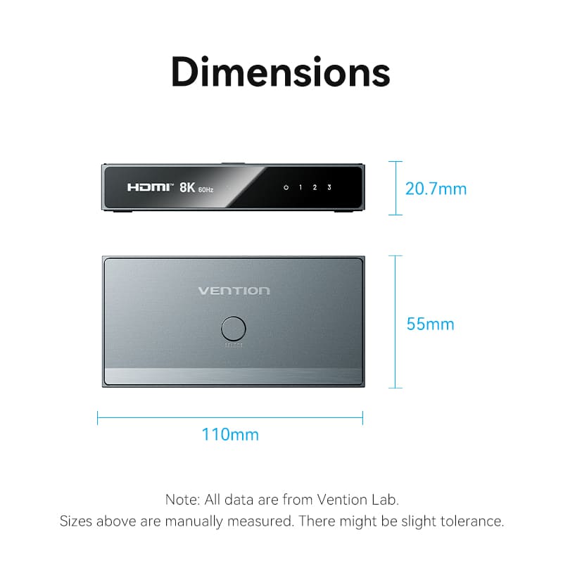 Vention 3 In 1 Out 8K HDMI™ Switcher Gray Aluminium Alloy Type
