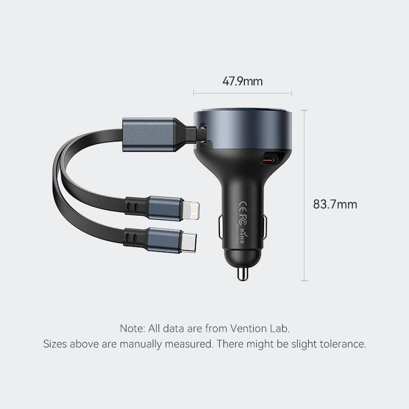 Vention Car Charger with Built-In Cable