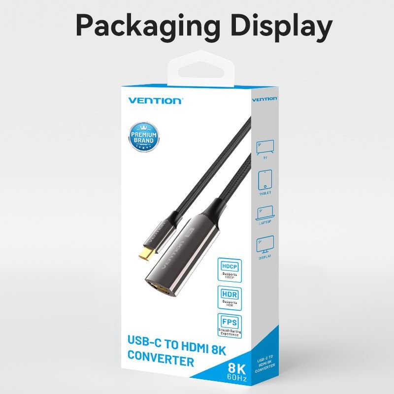 Vention Cotton Braided USB-C to HDMI™ 8K Converter 0.25M Black Zinc Alloy Type