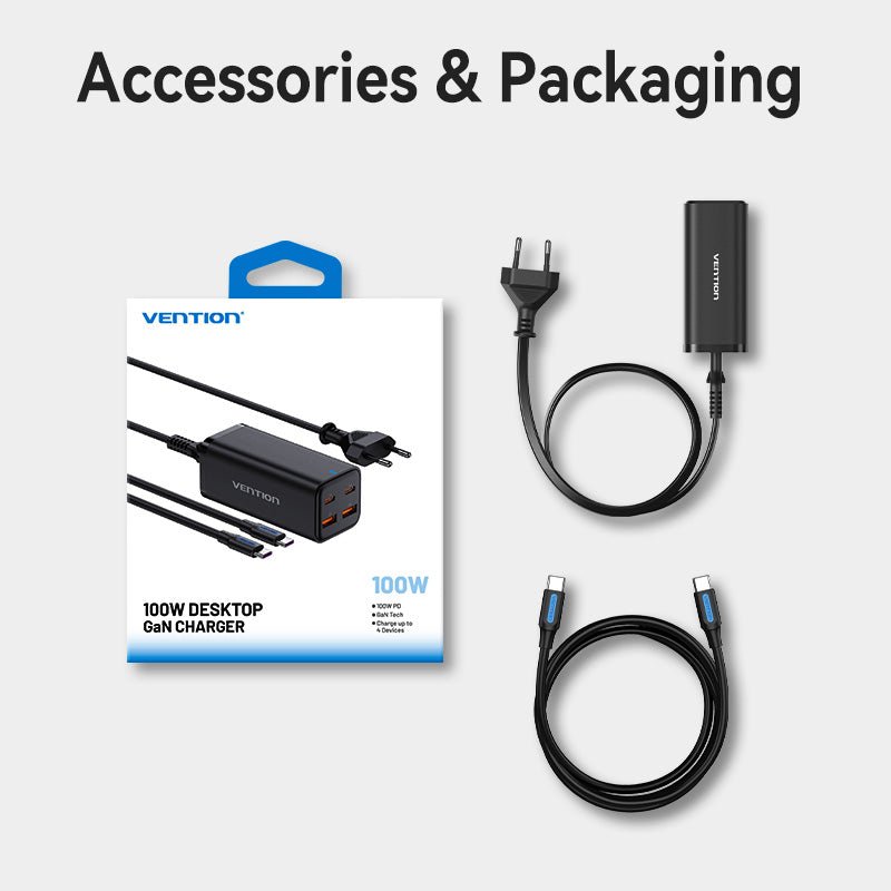 Vention 4-Port USB (C+C+A+A) GaN Charger (100W/100W/18W/18W) EU-Plug