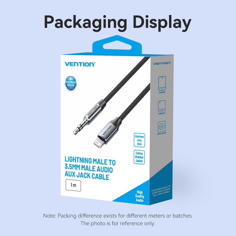 Vention Cotton Braided Lightning Male to 3.5MM Male Cable  Aluminum Alloy Type