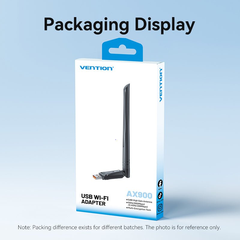 Vention AX900 USB Wi-Fi Dual Band Adapter With High Gain Antenna Black