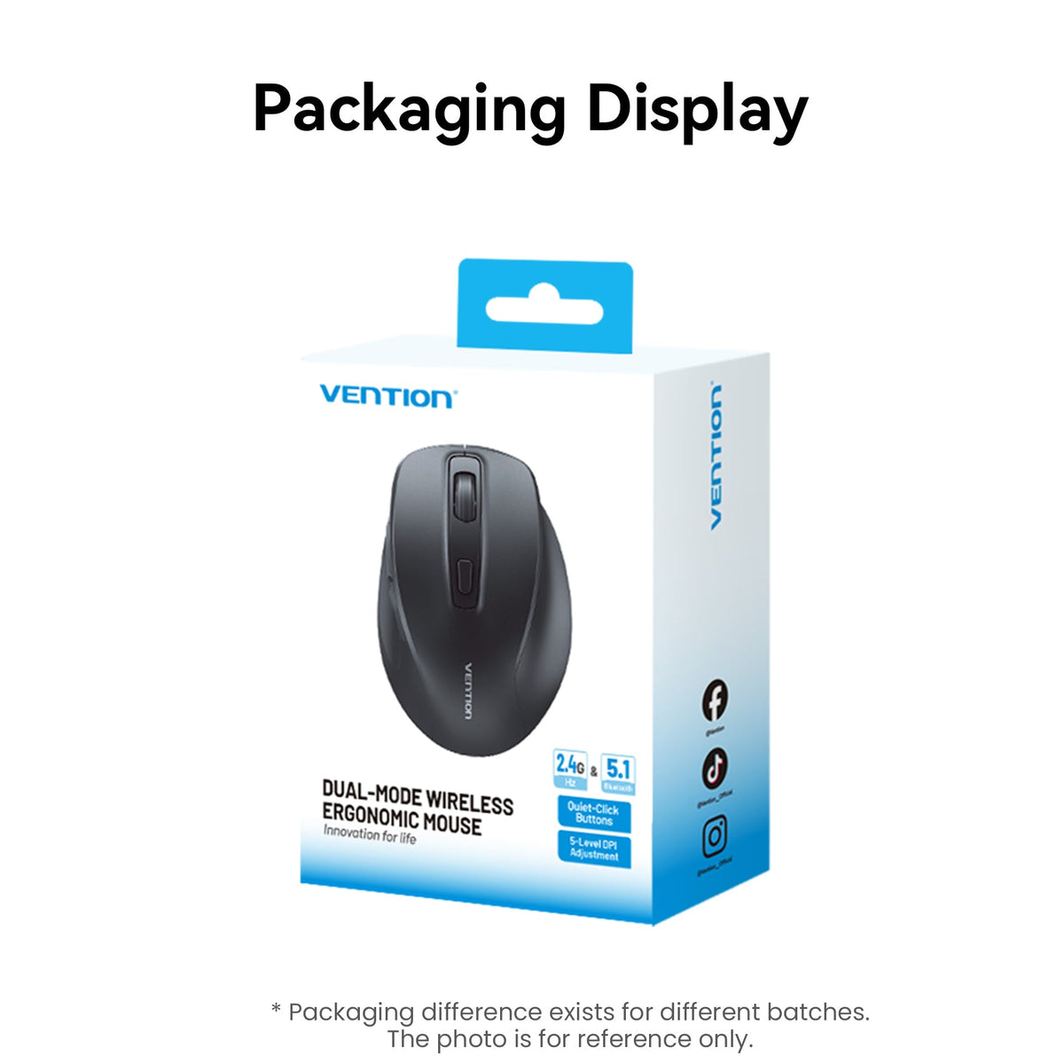 Vention 6-Button 2.4GHz Wireless Ergonomic Mouse Black Silent Type