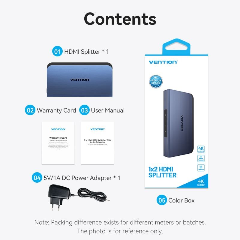 Vention 1 In 2 Out HDMI™ Splitter Blue Aluminum Alloy Type EU Standard