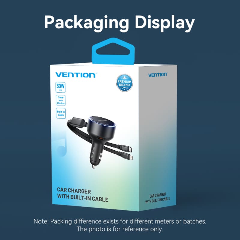 Vention Car Charger with Built-In Cable