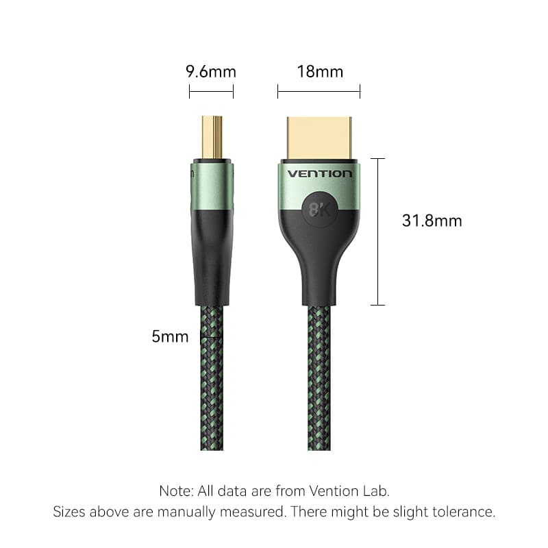 Vention Cotton Braided Ultra Thin HDMI™-A Male to Male HD Cable 8K  Green Aluminum Alloy Type