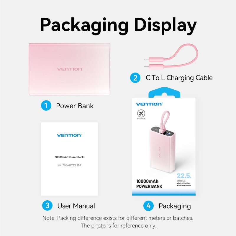 Vention 10000mAh Power Bank (USB-C + Lightning + USB-A) 22.5W LED Display Type
