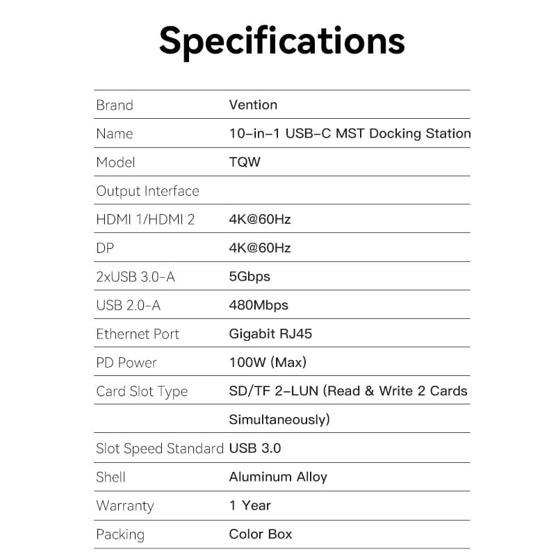Vention 10-in-1 USB-C MST Docking Station