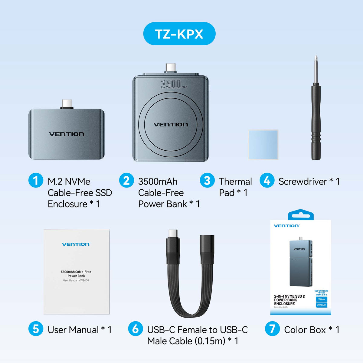 Vention Cable-Free M.2 NVMe SSD Enclosure+ 3500mAh Power Bank