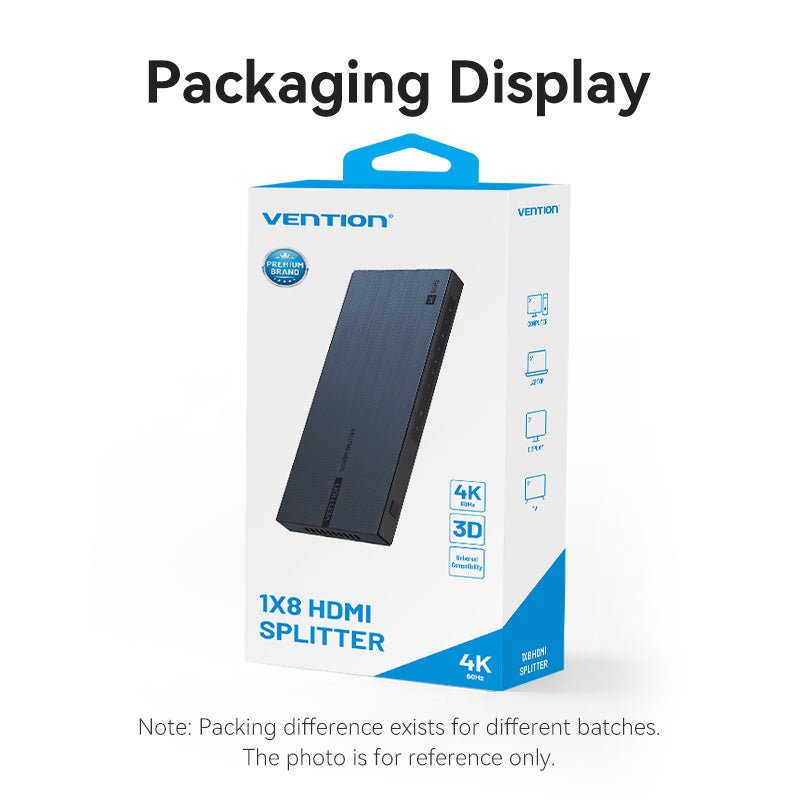 Vention 1-In & 8-Out HDMI™ Splitter 4K@60Hz Black Aluminum Alloy Type EU Standard