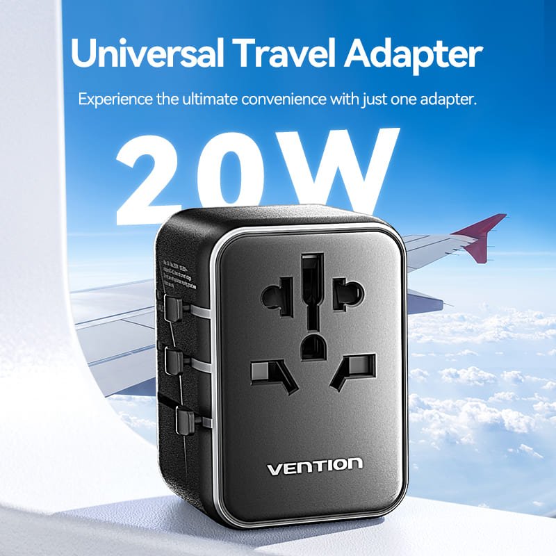 Vention 3-Port USB (C+A+A) Universal Travel Adapter (20W/18W/18W)