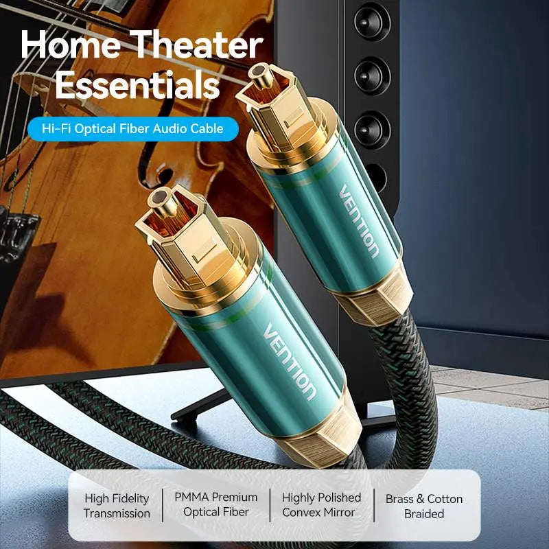 Vention Cotton Braided Optical Fiber Audio Cable 1/1.5/2/3/5/10M Green Copper Type