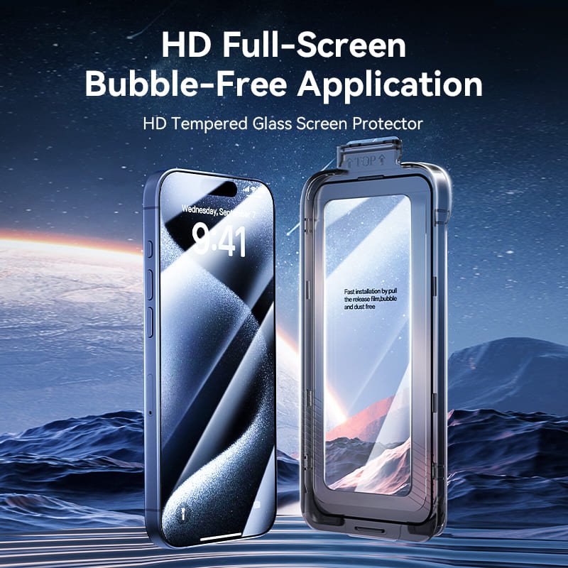 Vention HD Tempered Glass Screen Protector for iPhone 15 with Dust-Free Installation Tool
