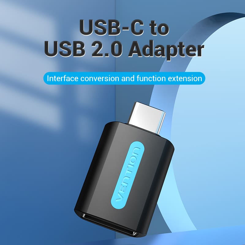 Vention USB-C Male to USB 2.0 Female OTG Adapter Black PVC Type