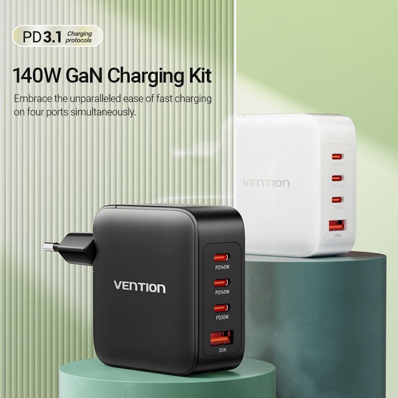Vention 4-Port USB (C + C + C + A) GaN Charging Kit (140W/140W/30W/30W) EU-Plug