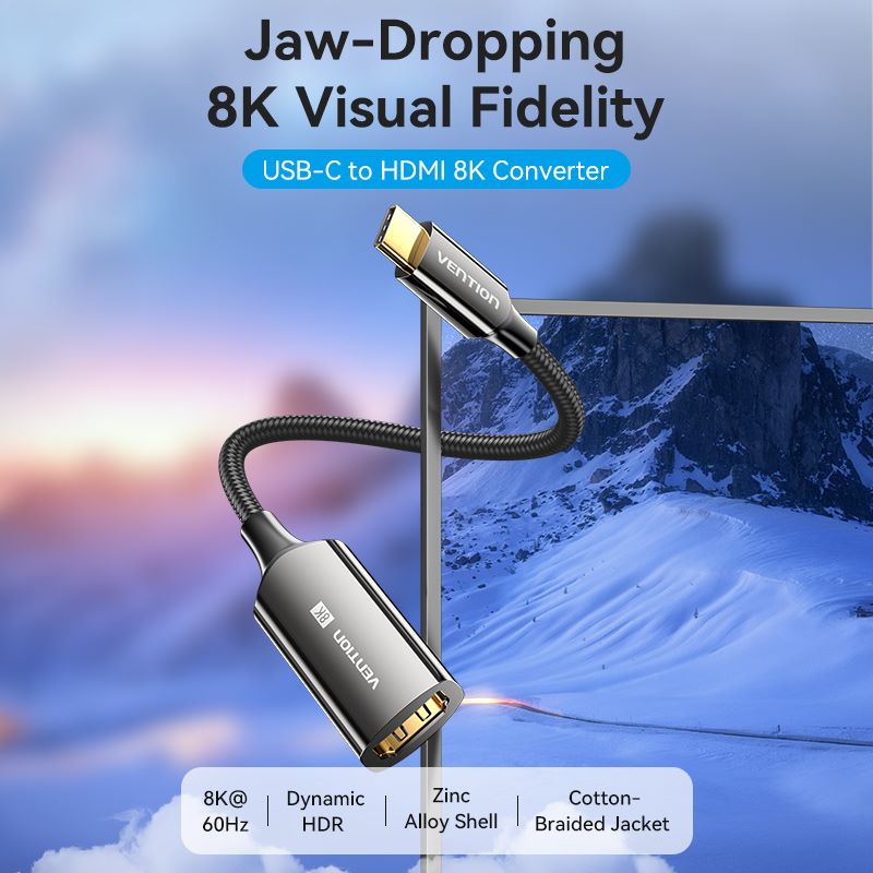 Vention Cotton Braided USB-C to HDMI™ 8K Converter 0.25M Black Zinc Alloy Type