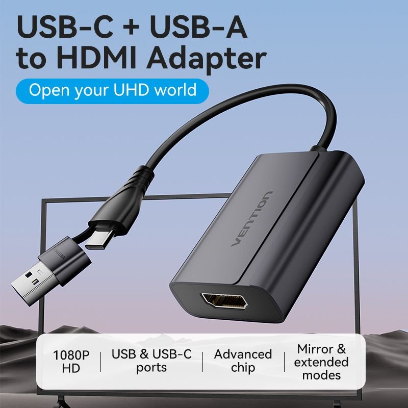 Vention  USB-C + USB-A to HDMI™ Adapter 0.15M Gray Aluminium Alloy Type
