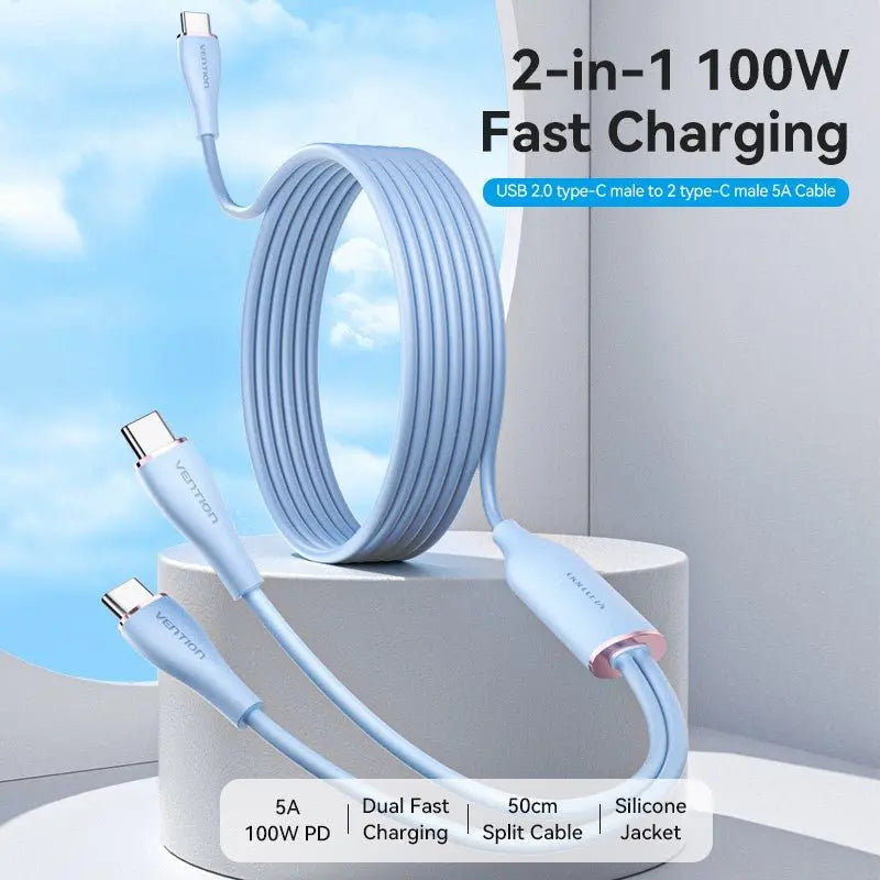 Vention USB 2.0 Type-C Male to 2 Type-C Male 5A Cable Silicone Type
