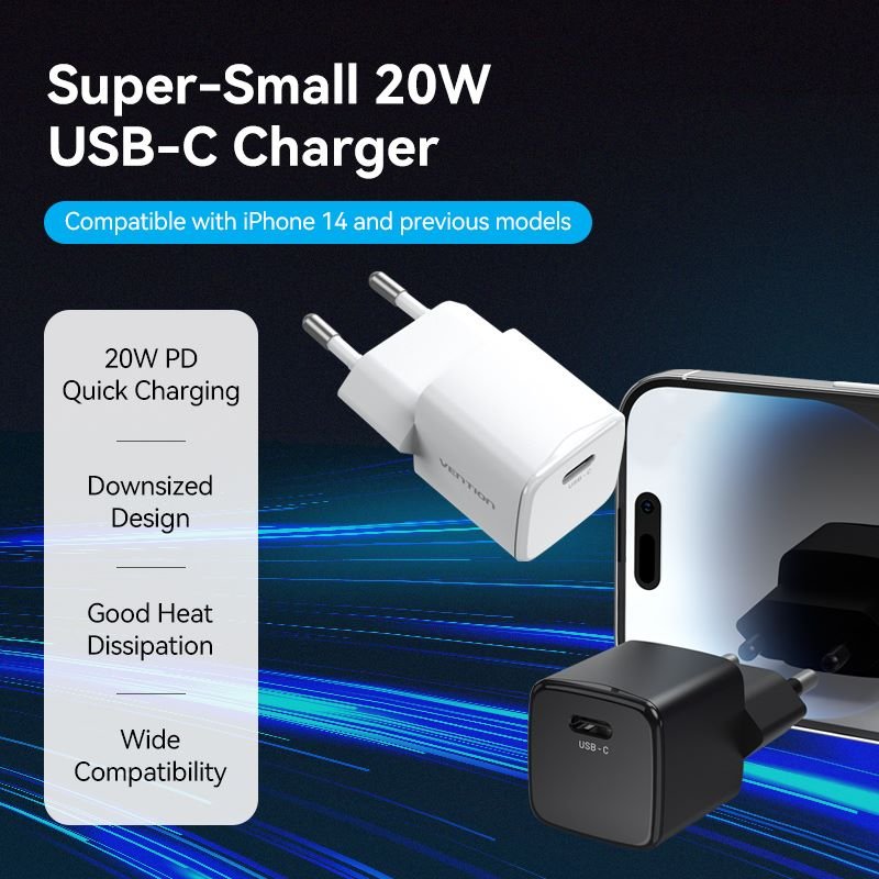 Venion 1-Port USB-C Wall Charger 20W EU-Plug