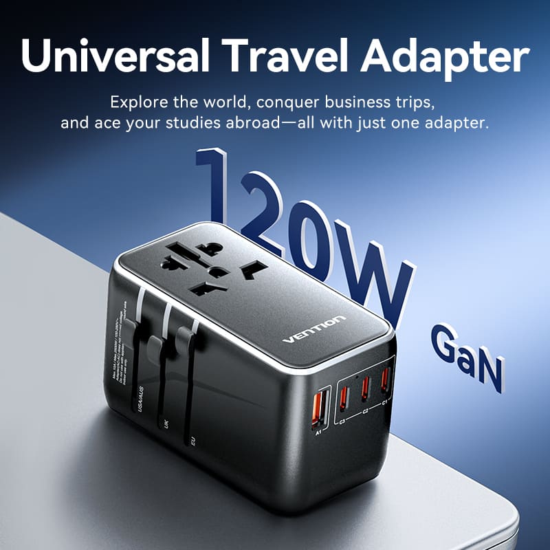 Vention 4-Port USB (C+C+A+A) GaN Universal Travel Adapter (100W/100W/20W/18W)