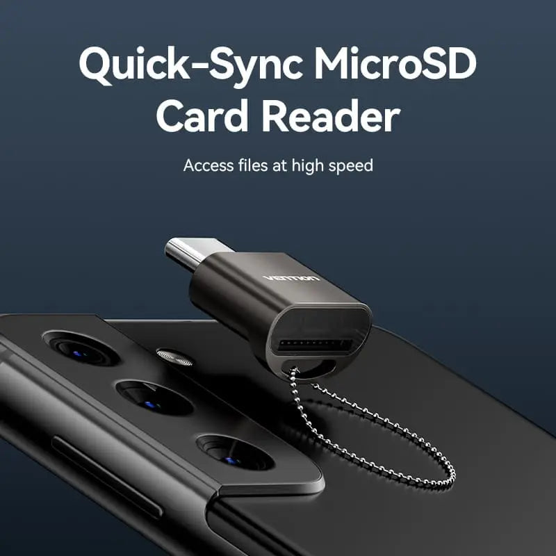 Vention USB 2.0 Type-C MicroSD Card Reader Gray Zinc Alloy Type