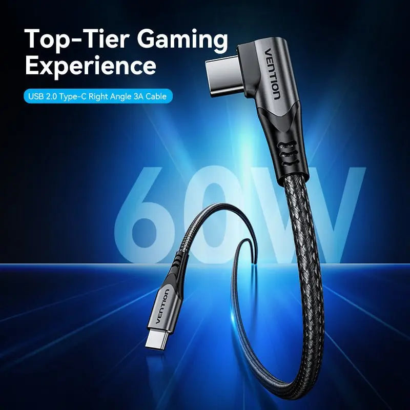 Vention USB 2.0 Type-C Male to Type-C Male Right Angle 3A Cable Aluminum Alloy Type