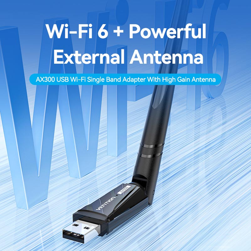 Vention AX300 USB Wi-Fi Single Band Adapter With High Gain Antenna Black