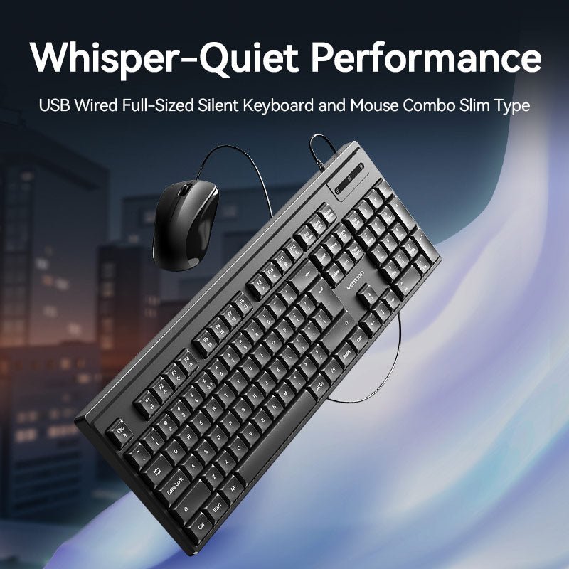 Vention USB Wired Full-Sized Silent Keyboard and Mouse Combo Black Slim Type