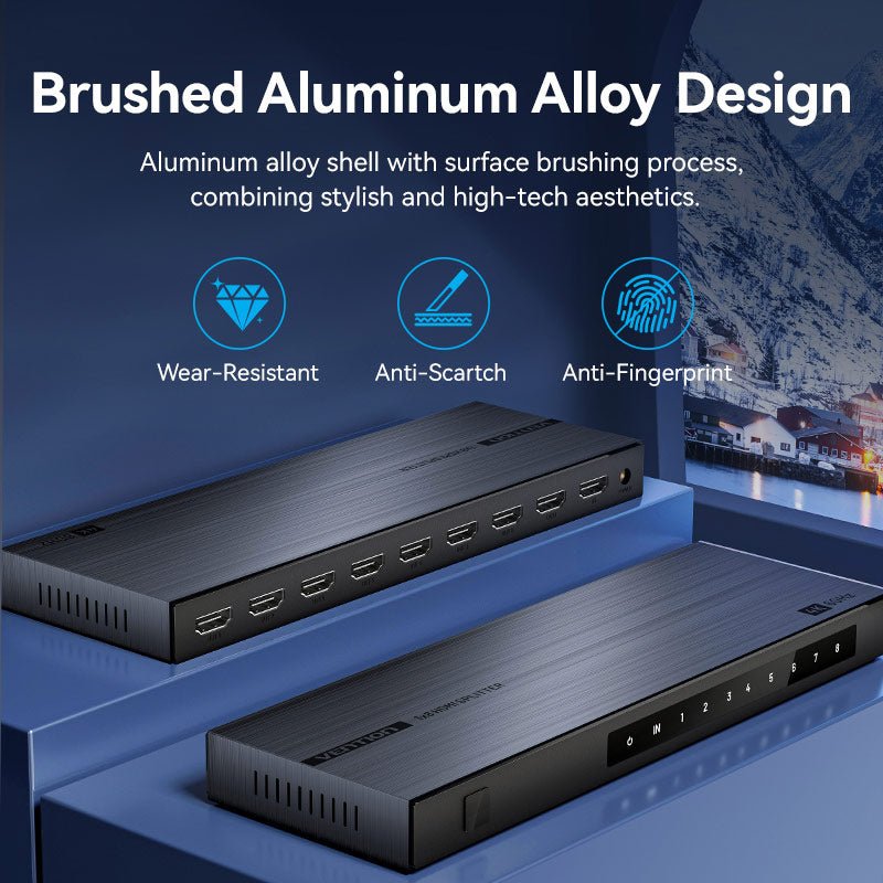 Vention 1-In & 8-Out HDMI™ Splitter 4K@60Hz Black Aluminum Alloy Type EU Standard