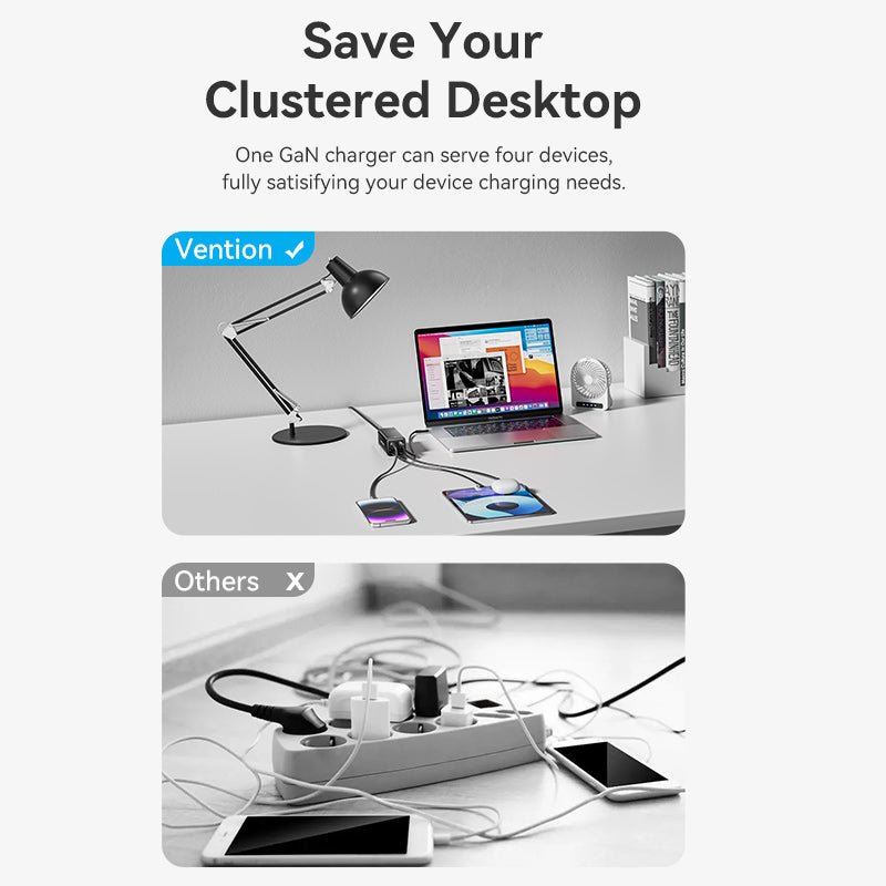 Vention 4-Port USB (C+C+A+A) GaN Charger (100W/100W/18W/18W) EU-Plug