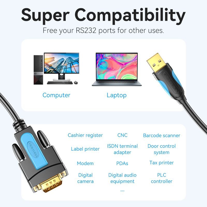Vention USB to RS232 Serial Adapter Black