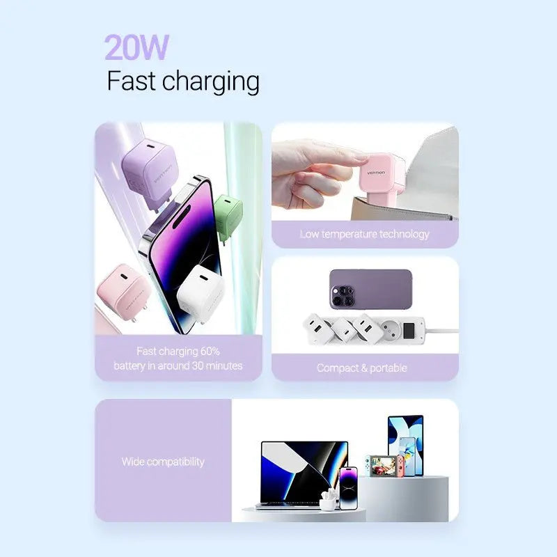 Vention 1-Port USB-C Wall Charger 20W EU-Plug