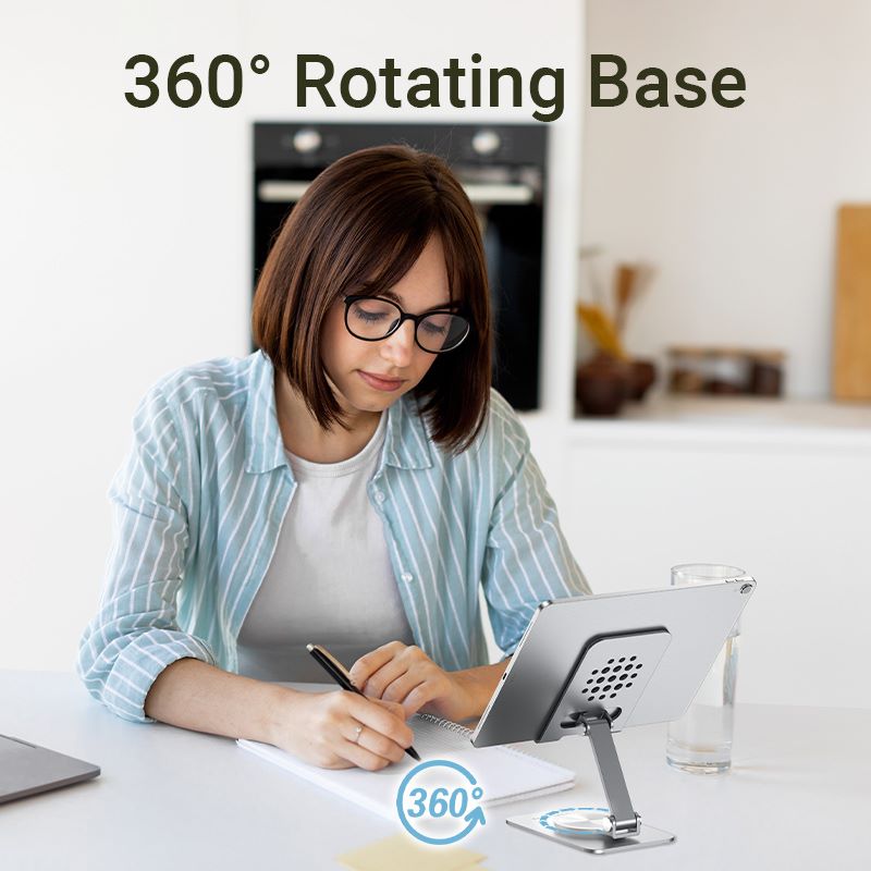 Vention Articulating Desk Phone Stand with 360° Rotatable Base Gray Aluminium Alloy Type