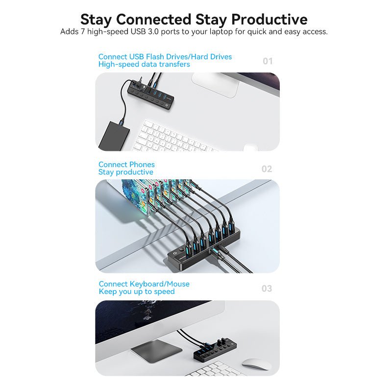 Vention 8-in-1 USB 3.0 Type-B Hub with Individual Power Switches