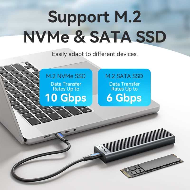 Vention M.2 NVMe & SATA SSD Enclosure (USB 3.2 Gen 2-C) with Heat Sink Gray Aluminum Alloy Type