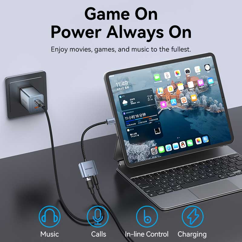 Vention USB-C Male to 3.5mm Female Audio Adapter with Fast Charging Port