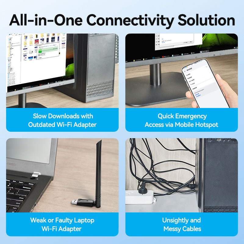Vention AX300 USB Wi-Fi Single Band Adapter With High Gain Antenna Black