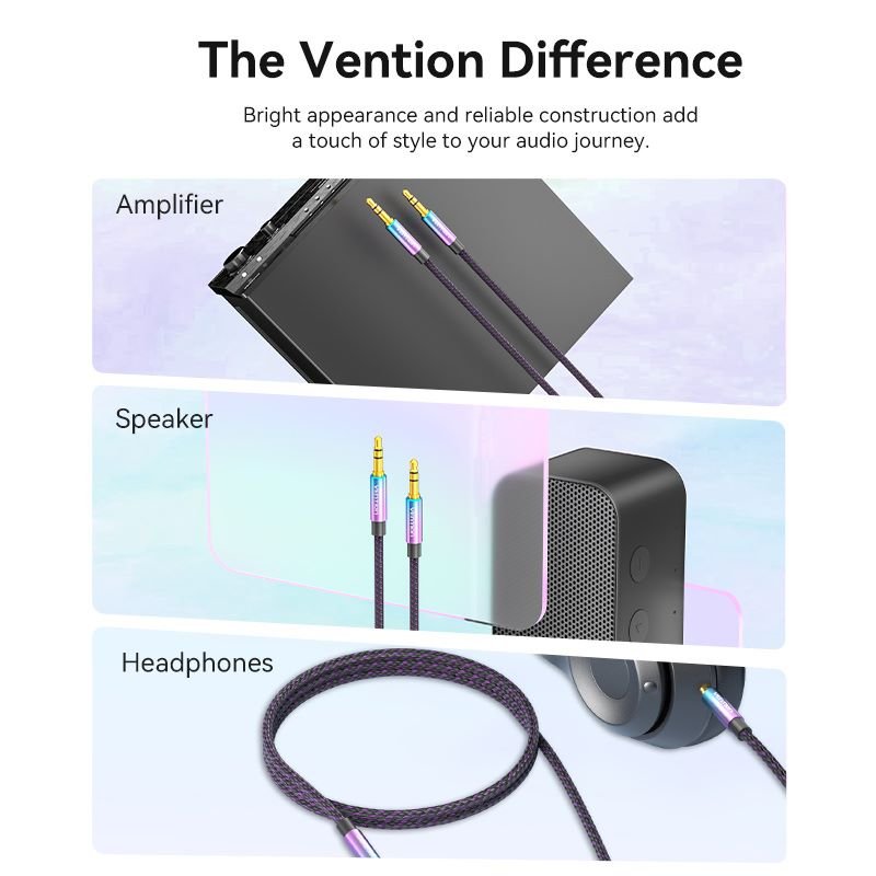 Vention Cotton Braided 3.5mm Male to Male Audio Cable 0.5/1/1.5/2/3/5M Purple Aluminum Alloy Type