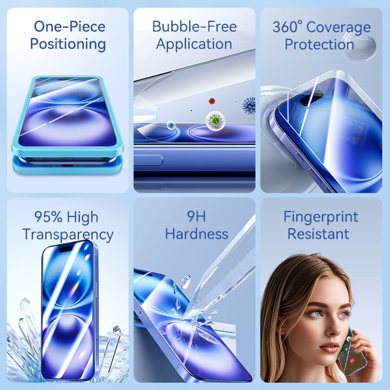 Vention HD Tempered Glass Screen Protector for iPhone 15 with Easy-Installation Tool