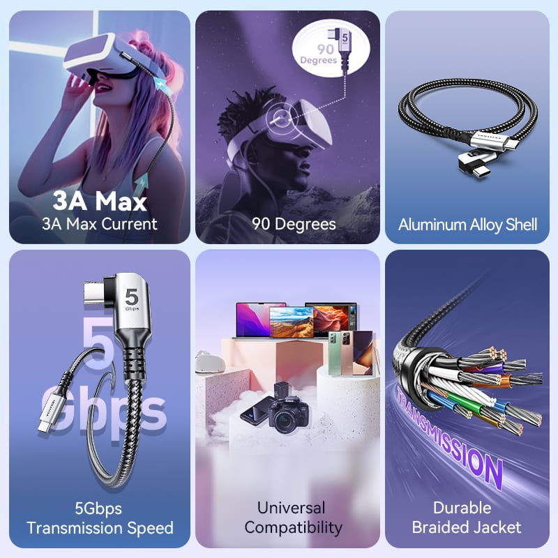 Vention USB 3.0 C Male to C Male Right Angle VR Cable Aluminum Alloy Type