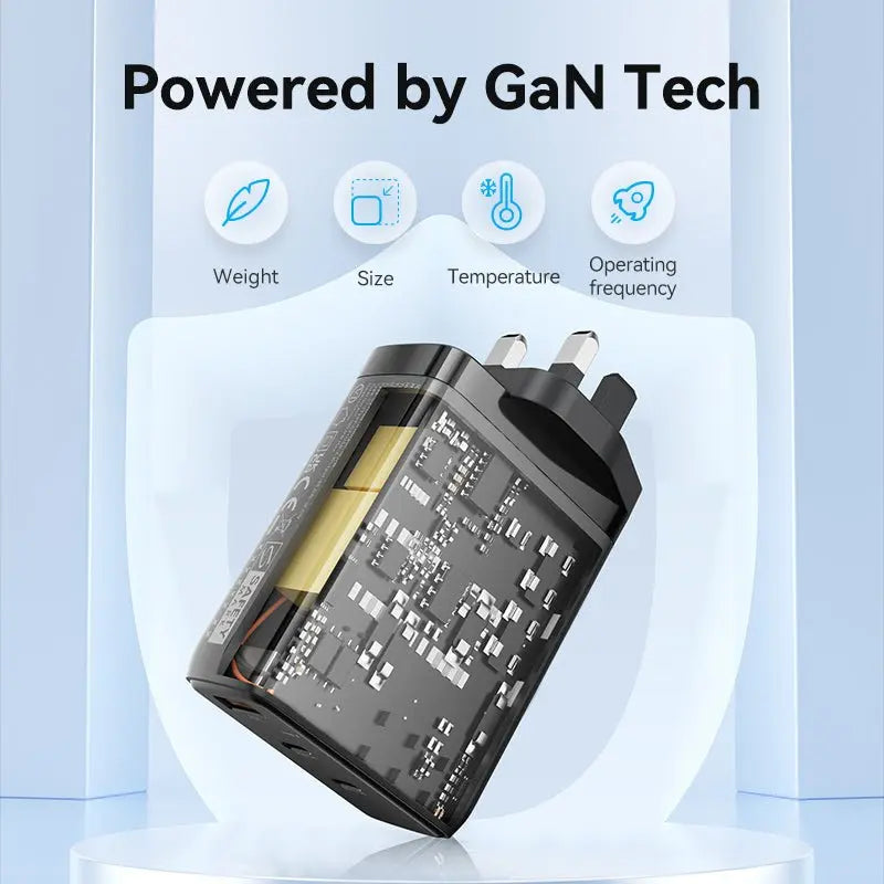 Vention 3-Port USB (C+C+A) GaN Charger (100W/65W/30W) UK-Plug