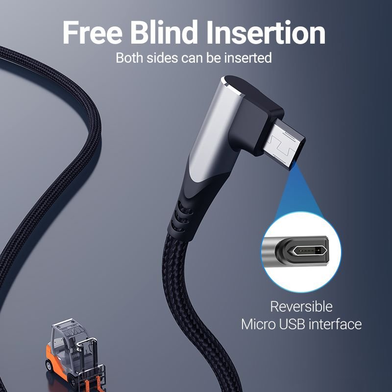 USB 2.0 A Male to Micro-B Male Right Angle 3A Cable 0.25/0.5/1/1.5/2/3M Gray Aluminum Alloy Type